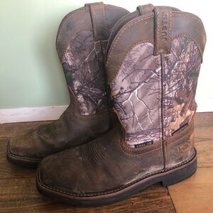 Mens Justin Trekker Boots Size 8D Cowboy Steel Toe Waterproof Camouflage Camo